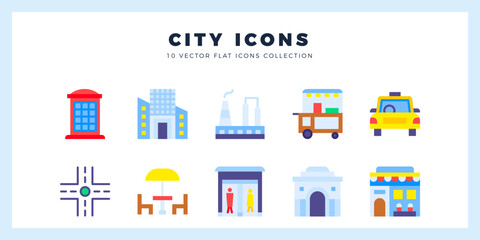 Obraz premium 10 City Flat icon pack. vector illustration.