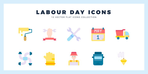 10 Labour Day Flat icons pack. vector illustration.