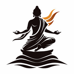  a dynamic silhouette of a Buddha statue in motion, capturing the essence of enlightenment and spiritual awakening with white Background