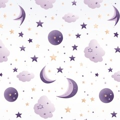 High-quality pastel night stars pattern illustration on white background for design projects