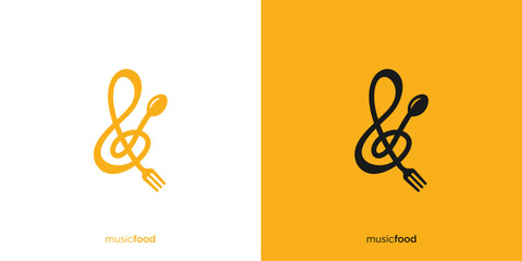 Vector Illustration of Music Clef Symbol with Spoon and Fork for Live Music Restaurant Food and More. © oinbrand