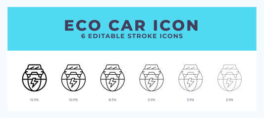Eco car vector icon for web and app. Editable stroke vector illustration