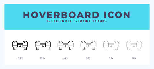 Hoverboard icon with different stroke. Editable stroke. Vector illustration.