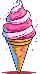 Pink vector ice cream cone isolated on white background
