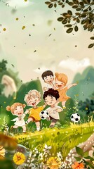 Animated clay sports scene with dynamic figures playing soccer, on a vibrant green background