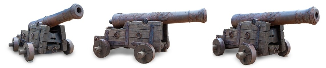 Set of Ancient cannones isolated on white background