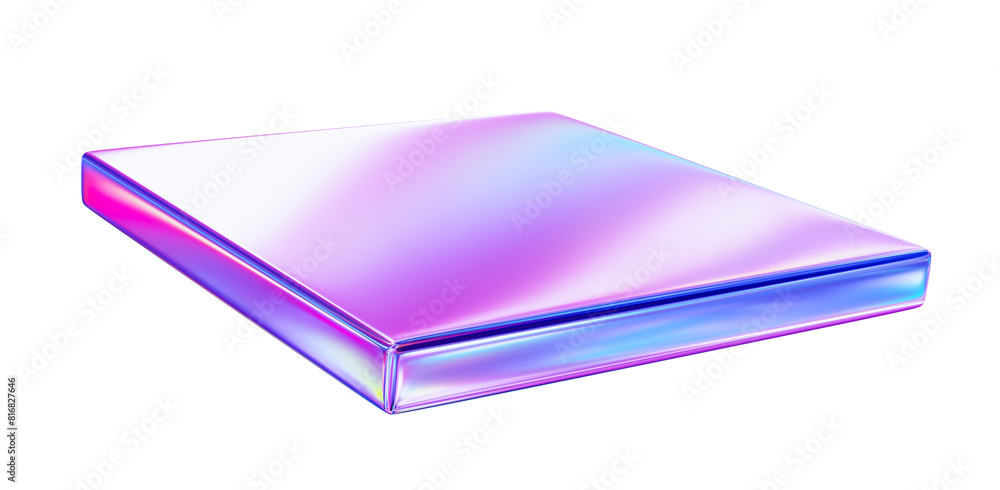 Poster 3d holographic shape cuboid. 3d rendering illustration on isolated background