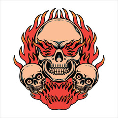 flaming skulls tattoo vector design