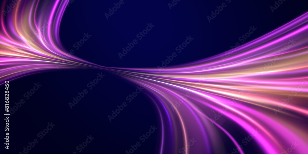Poster luminous lines on transparent background. particle motion light effect. magic sparkling trails of co