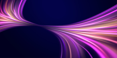 Luminous lines on transparent background. Particle motion light effect. Magic sparkling trails of comet. 