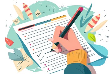 A person holding a pen and writing on a paper. Suitable for educational or business concepts