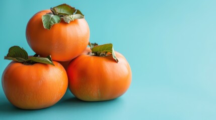 Ripe persimmon fruit from the east with pastel background.