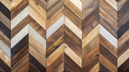 Chevron Wood Flooring A stylish arrangement of chevron-patterned wood flooring with alternating slats creating a striking geometric design adding warmth and elegance to interior spaces.