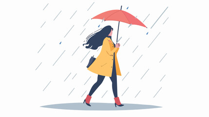 Woman walking in rainy weather. Business female character