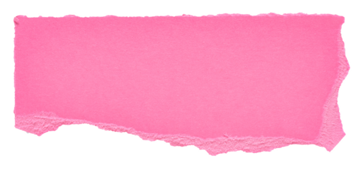 Isolated cut out torn piece of blank pink paper note cardboard with texture and copy space for text on white or transparent background
