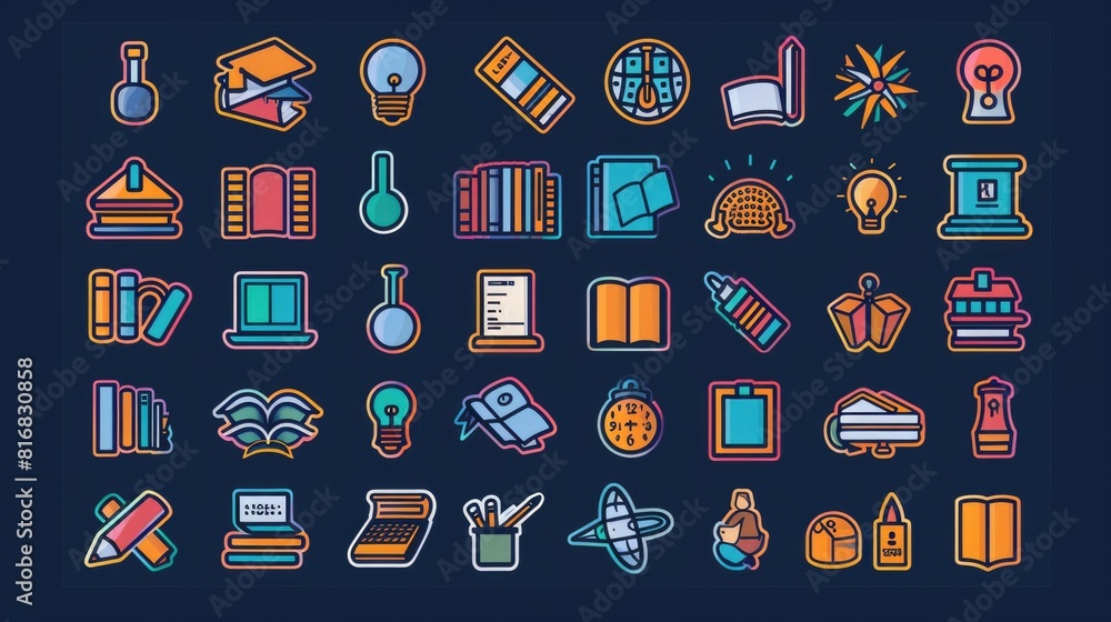 Poster various colored icons on a dark backdrop, suitable for web design projects