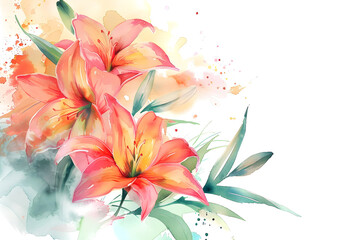 Watercolor lilies on a white background