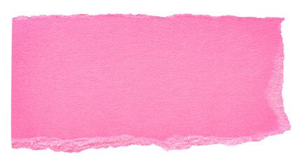 Isolated cut out torn piece of blank pink paper note cardboard with texture and copy space for text on white or transparent background
