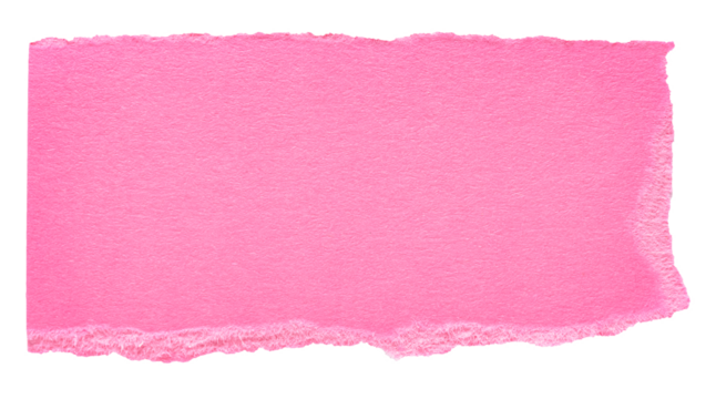 Isolated cut out torn piece of blank pink paper note cardboard with texture and copy space for text on white or transparent background
