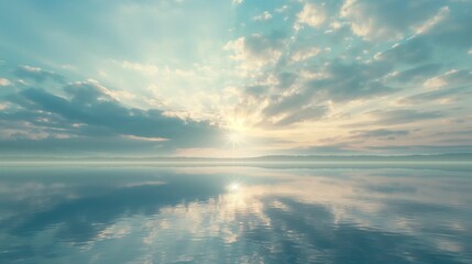 Obraz premium Clouds and sun reflecting over calm water.