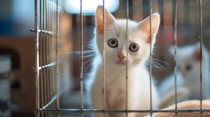 檻の中の悲しそうな子猫
