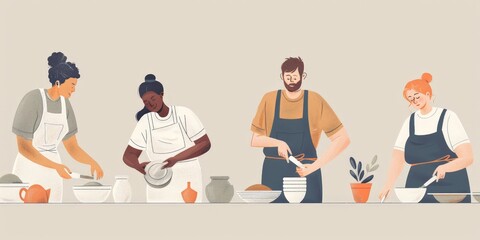 Obraz premium People cooking together in a kitchen.