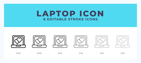 Laptop icon with editable stroke. Outline icon vector illustration.