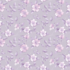 Floral purple color, form natural, seamless fabric pattern.