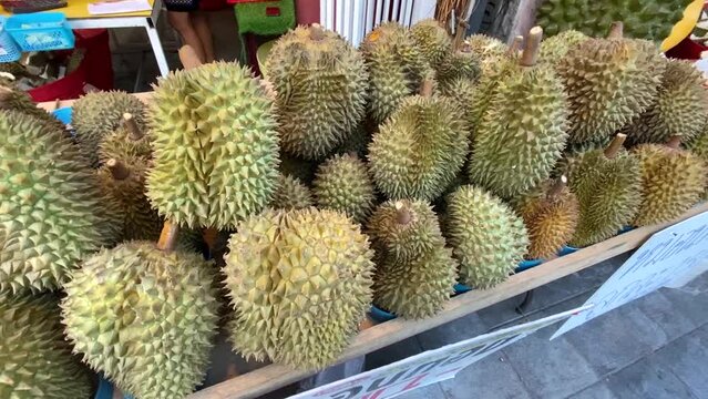 Monthong durian on a stall in a Thai market