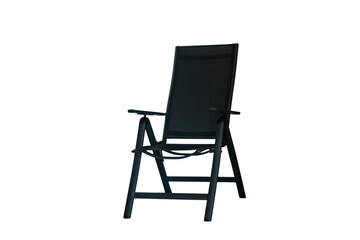 metal chair for camping and outdoor use. Black folding chair isolated on white background