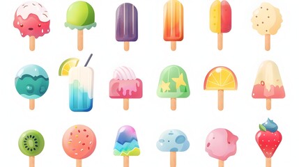 Fototapeta premium Delightful Frozen Treats Colorful Popsicles Ice Cream and Shakes on Vibrant Gradient Backdrops