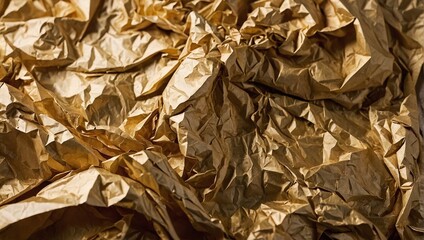 Texture of crumpled golden wrapping papper