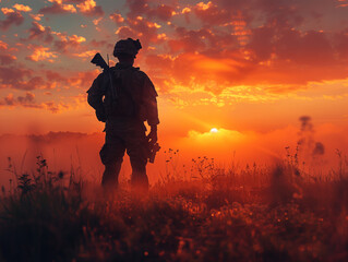 Fototapeta premium Soldier at Sunrise for Veterans Day