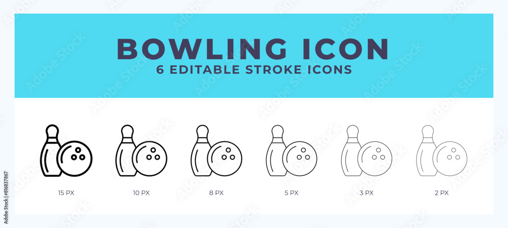 Poster bowling icon set with different stroke. vector illustration with editable stroke.