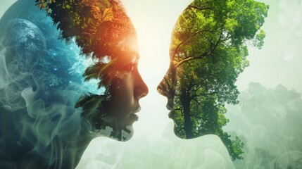 Two individuals standing in front of each other, surrounded by trees in the background, engaging in an interaction or conversation.