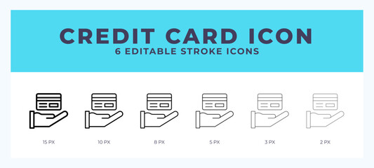 Credit card icon set with different stroke. Design elements for logo. Vector illustration.