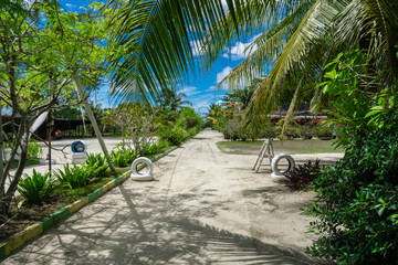 the view and atmosphere of a quiet cottage lodging away from the hustle and bustle of the highway and so private in the bintan area, Indonesia