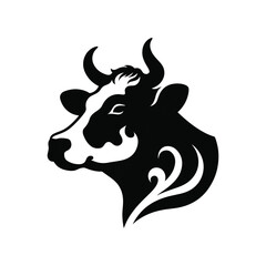Black and white cow logo, icon, symbol, horn, bull, mammal animal