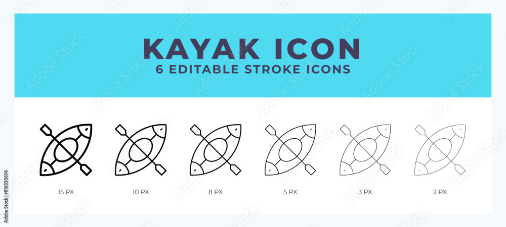 Poster kayak icon set with different stroke. design elements for logo. vector illustration.