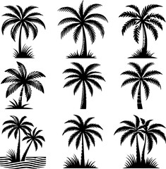 palm tree vector set silhouettes simple style
