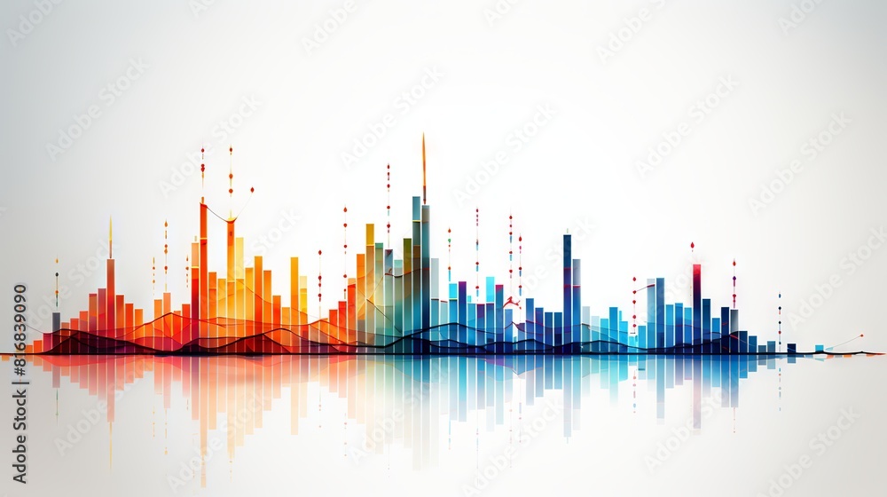 Poster abstract financial chart with sideways line graph and candlestick on white background, ideal for bus