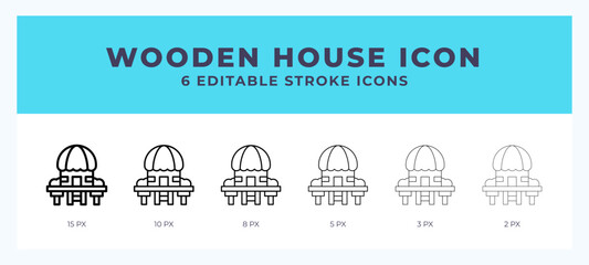 Wooden house line icon with different stroke. Vector illustration.