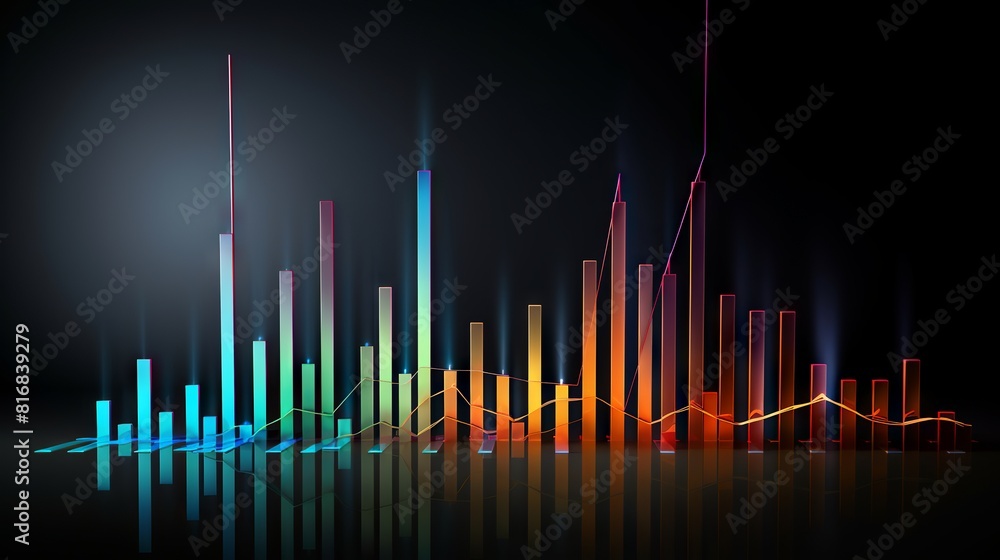 Poster abstract financial chart with sideways line graph and candlestick on white background, ideal for bus