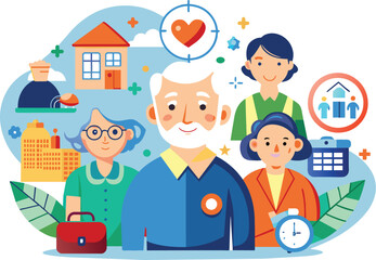 Flat illustration of a people, senior services, vector illustration.