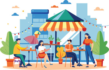 Flat illustration of a people in restaurant, vector illustration.
