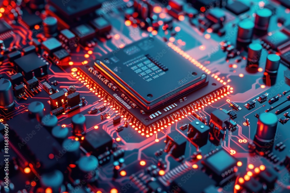 Poster detailed view of a computer motherboard. suitable for technology concepts