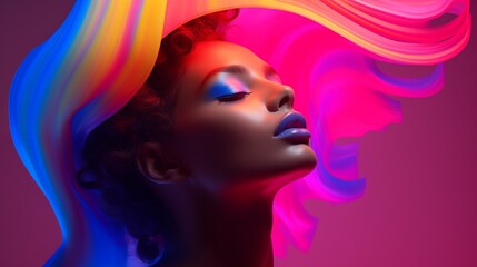 Vibrant Abstract Portrait of a Woman in Neon background.