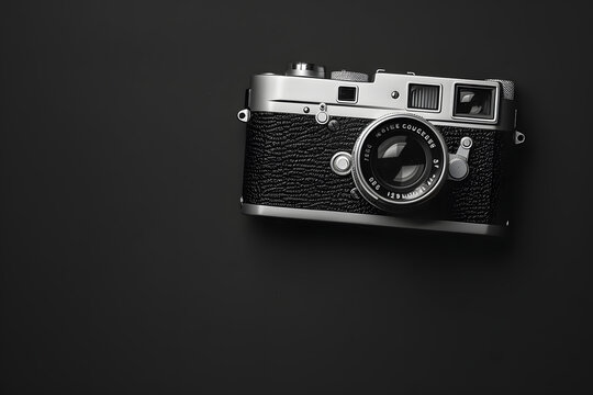 A high-quality image of a vintage camera on a solid black background 