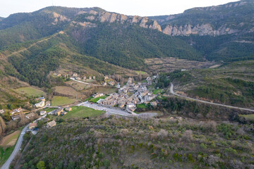 Aerial views of Santa Cruz de los Serós in the province of Huesca during a sunny day