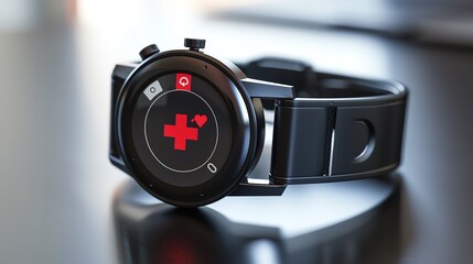 A smartwatch with a medical alert notification, emphasizing health monitoring features
